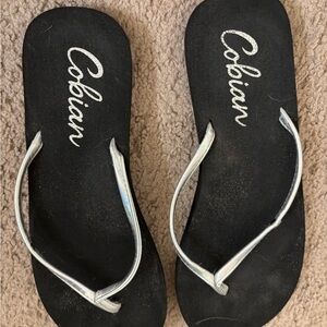 Cobian Women's Black Sandals with Silver Straps